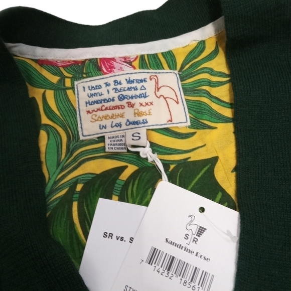 Free People x Sandrine Green Button Front Cardigan Sweater Tropical Floral Small - Picture 4 of 7